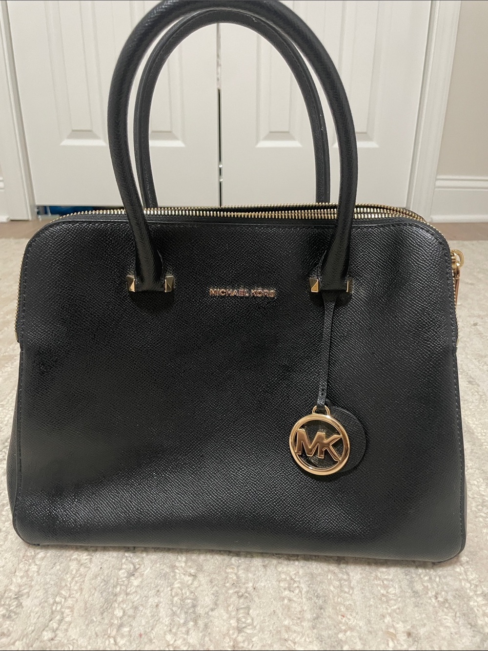 Michael Kors Black Saffiano Satchel with Gold Hardware